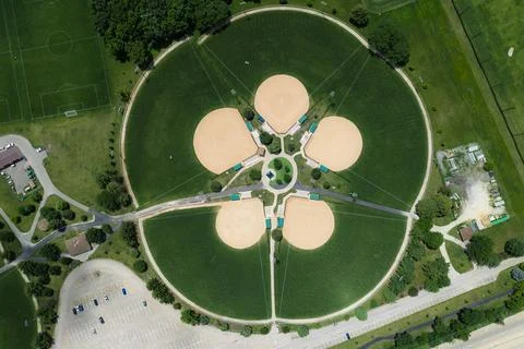 Four Baseball Fields Aerial View, Illinois Stock Photos