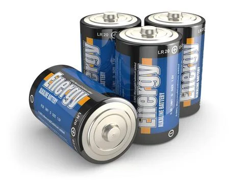Four batteries on white isloted background. Four batteries on white islote... Foto stock