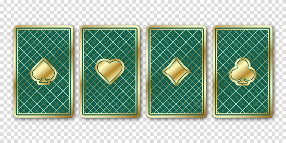 Four beautiful playing cards. The backside cards are green. Vector illustrati Stock Illustration