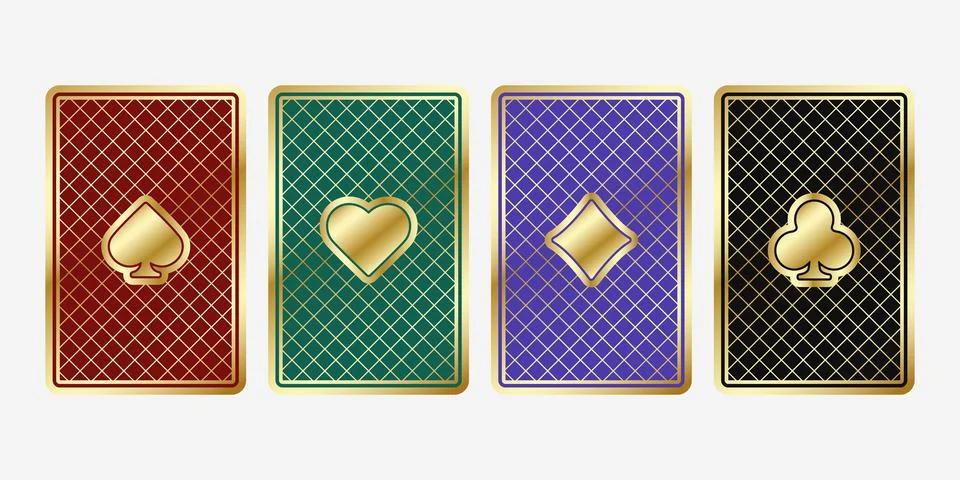 Four beautiful playing cards. The backside cards are green, red, black and ma Stock Illustration