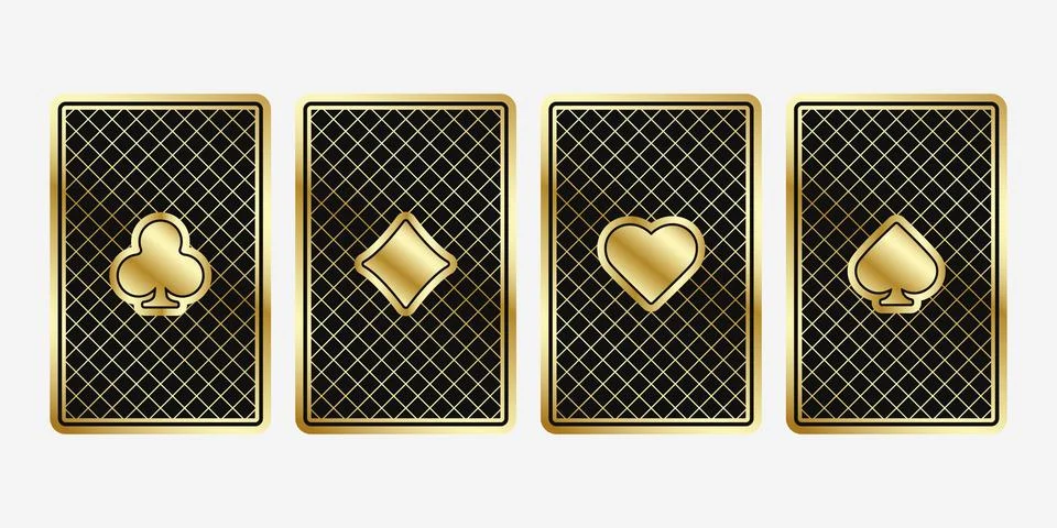 Four beautiful playing cards. The backside cards black. Vector illustration.. Stock Illustration