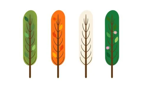 Four beautiful trees, one for each season of the year, summer, autumn, winter Stock Illustration