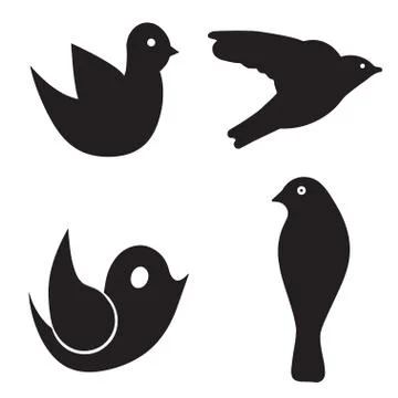 Four birds vector set - black silhouette bird Stock Illustration