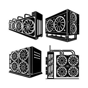 Four black and white of computer cooling fans and radiators msea set tech c.. Stockillustratie