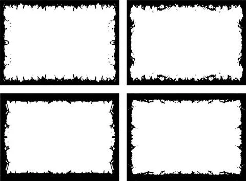 Four black and white frames with a grunge texture, 스톡 일러스트