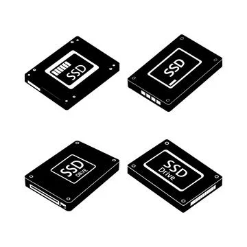Four black and white solid state drive with s d labels msea set computer ha.. Stock Illustration
