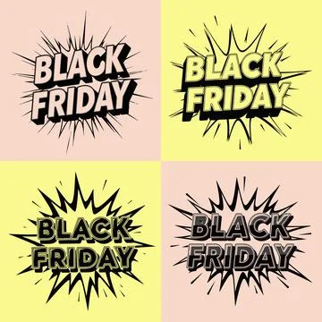 Four black friday sale posters with different colors and comic book style. Stock Illustration