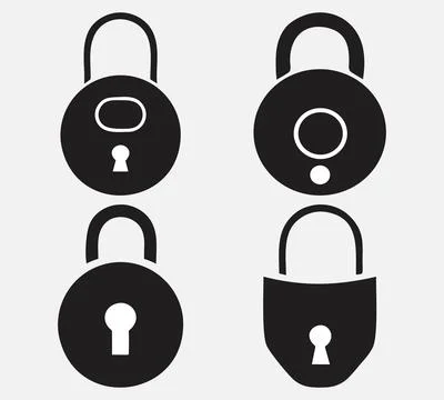 Four black padlock icons in open and closed states Stock Illustration