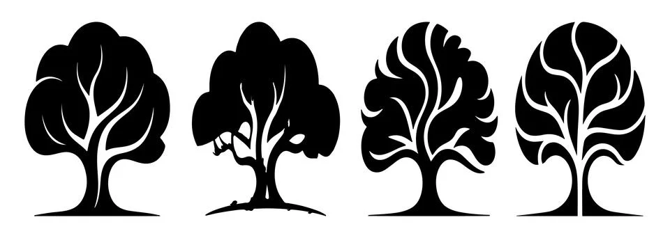 Four black tree silhouettes vector illustration Stock Illustration