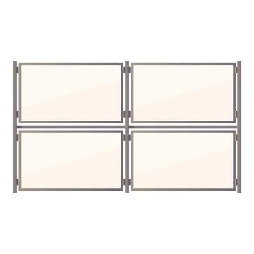Four blank horizontal whiteboards hanging on metal frame 스톡 일러스트