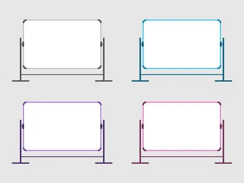 Four blank whiteboards stand ready for use Stock Illustration