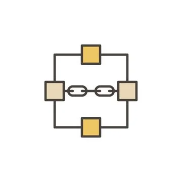 Four Blocks with Chain vector Blockchain colored icon Stock Illustration