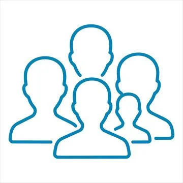 Four blue outlined human head silhouettes in a group formation vector Stock Illustration