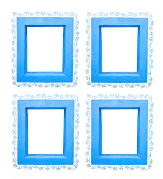 Four blue window frames with floral pattern Foto stock