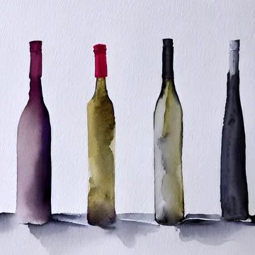 Four bottles of wine on a gray background Stock Illustration