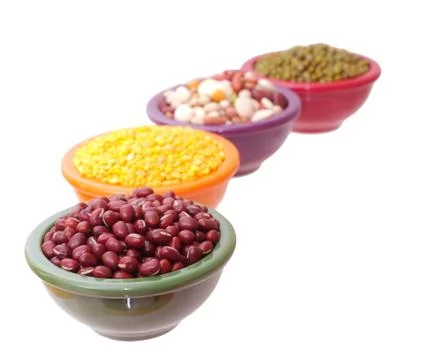Four bow of beans Stock Photos