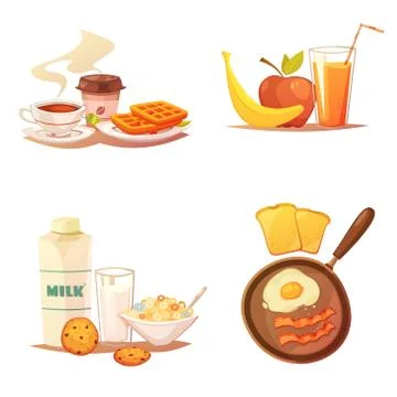 Four Breakfast Icons Compositions Illustrazione stock