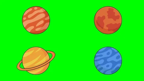 Four bright red mars planets and deep blue neptune space universe globes 2d 库存影片 334702830