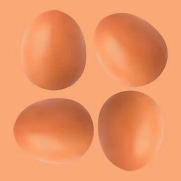 Four Brown Eggs with Smooth Lighting in Realistic Vector Style Stock Illustration
