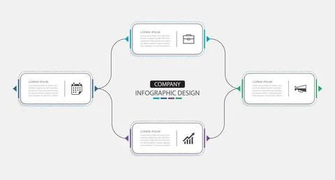 Four business concept horizontal connected stages timeline diagram with rou.. Stock Illustration