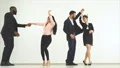 The four business people dancing on the white background. slow motion 4k or 4k+ Resolution