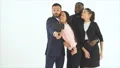 The four business people taking selfie on the white background. slow motion 4k or 4k+ Resolution