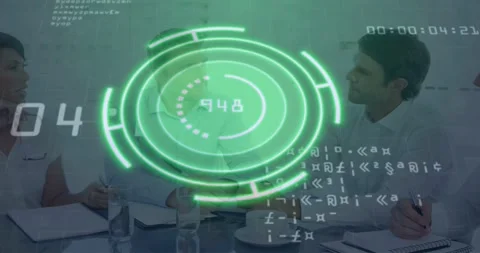 Four business team analyzing data in meeting while left counter incrementing 動画素材 334038793
