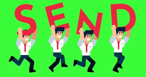 Four Businessmen Running While Holding Each Letter of the Word SEND Video stock 314080211