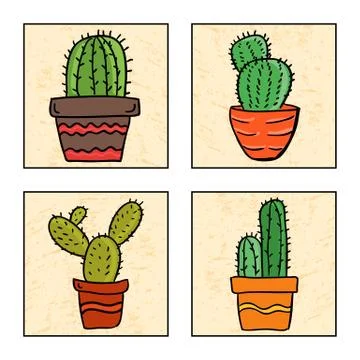Four cactus in a pot Stock Illustration