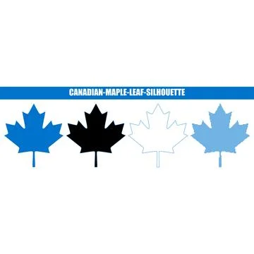 Four Canadian maple leaf silhouettes in blue black outline and patterned st.. Stock Illustration