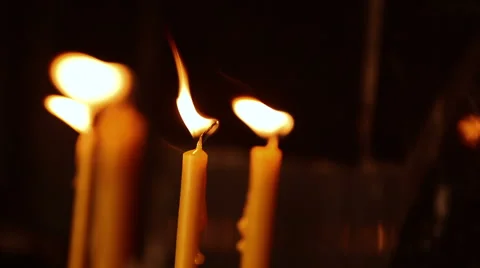 Four candle burning in chappel Stock Footage 43383676