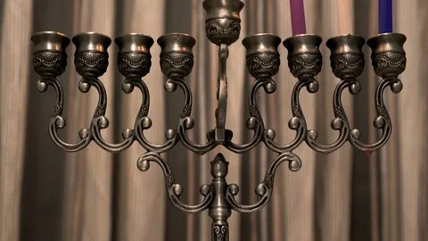 Four candles are burning on the third Hanukkah day Video stock 85584122