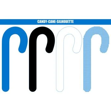 Four candy cane silhouettes in blue black outline and pixelated styles isol.. Stock Illustration