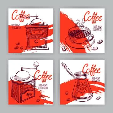 Four card with coffee Illustration