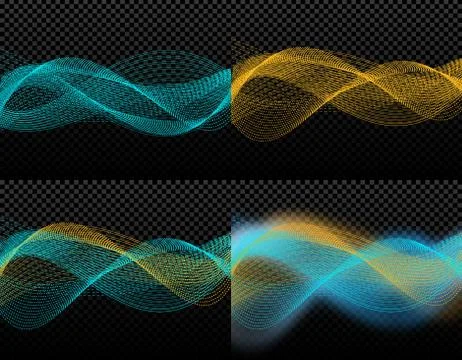 Four card. Light effects. Abstract discrete waves of golden and blue in the g Stock Illustration