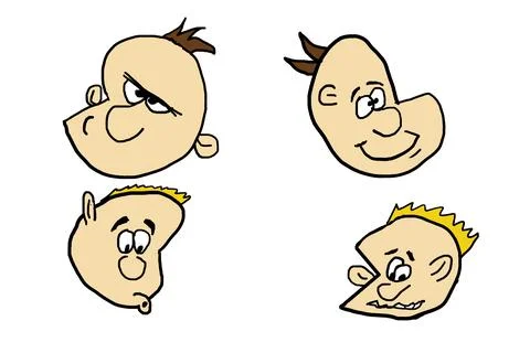 Four Cartoon Characters in Different Moods - White Background Stock Illustration