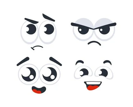 Four cartoon faces showing different emotions, from sadness to happiness Stock-Illustration
