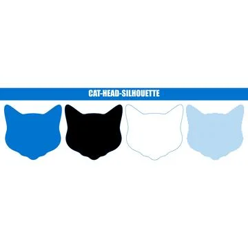 Four cat head silhouette variations in blue and black during isolated prese.. 스톡 일러스트