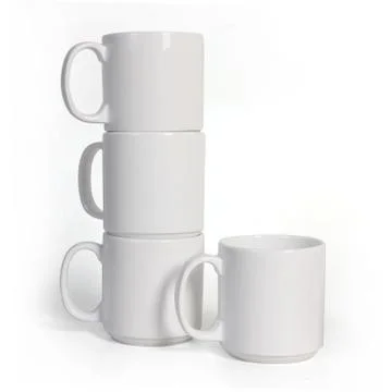 Four Ceramic Cups Isolated on White Background, Side View Stock Photos