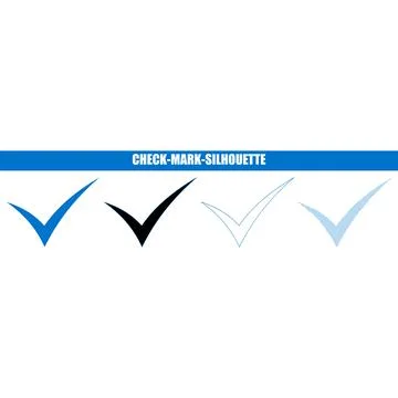 Four check mark silhouettes in blue and black representing different styles.. Stock Illustration