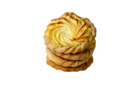 Four cheesecakes with potatoes, white background Stock Photos