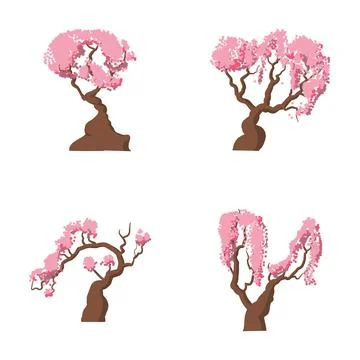 Four cherry blossom trees with pink flowers Stock Illustration