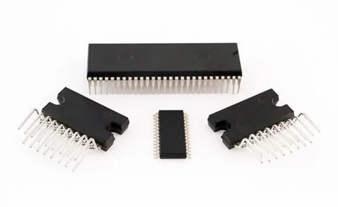 Four chips on a white background Stock Photos