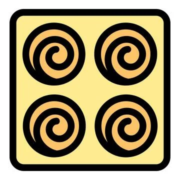 Four cinnamon rolls baking in a pan, filling the frame Stock Illustration