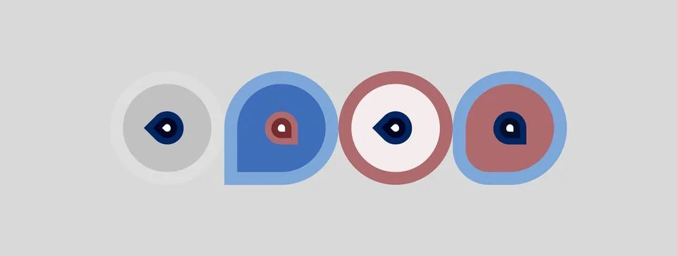 Four circular amulets, blue, gray, pink, light blue. Each features central ey Stock Illustration