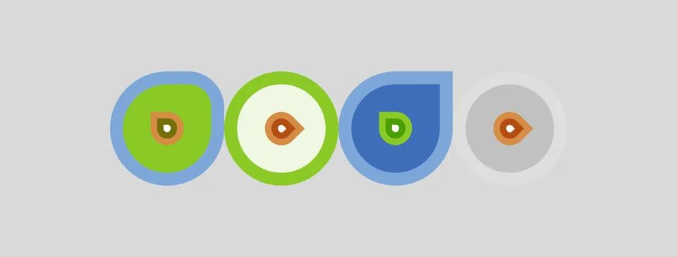 Four circular designs. Each features concentric circles, varying colors, smal イラスト素材