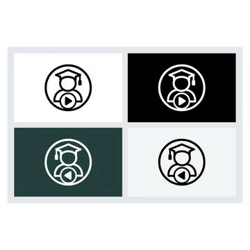 Four circular icons featuring a stylized person wearing a graduation cap wi.. Stock Illustration