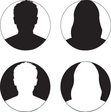 Four circular profile pictures featuring contrasting black and white silhou.. Stock Illustration