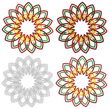 Four circular shapes as a wicker patterns Stock Illustration