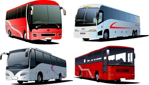 Four city buses. Coach. Vector illustration Stock Illustration
